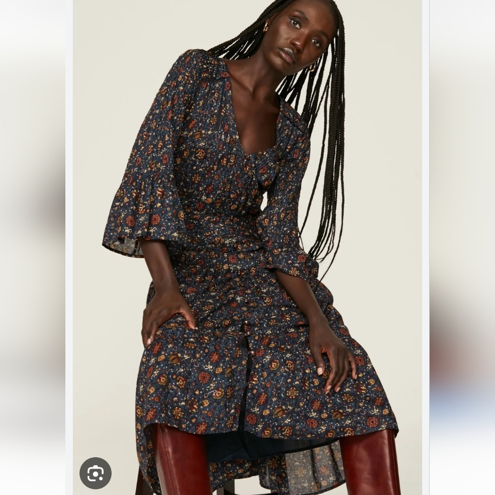 Veronica Beard Shireen Floral Print Midi Fall Autumn Dress Pintuck Lace Size 2 - Picture 2 of 15